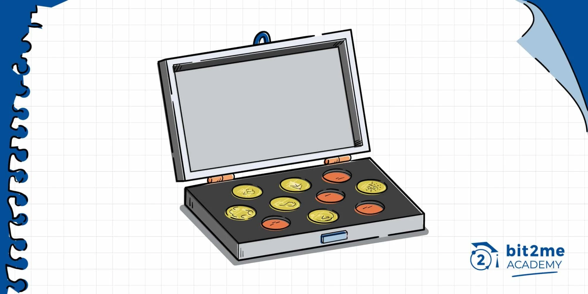 Ilustración de Bit2me que muestra un portafolio lleno de criptomonedas.