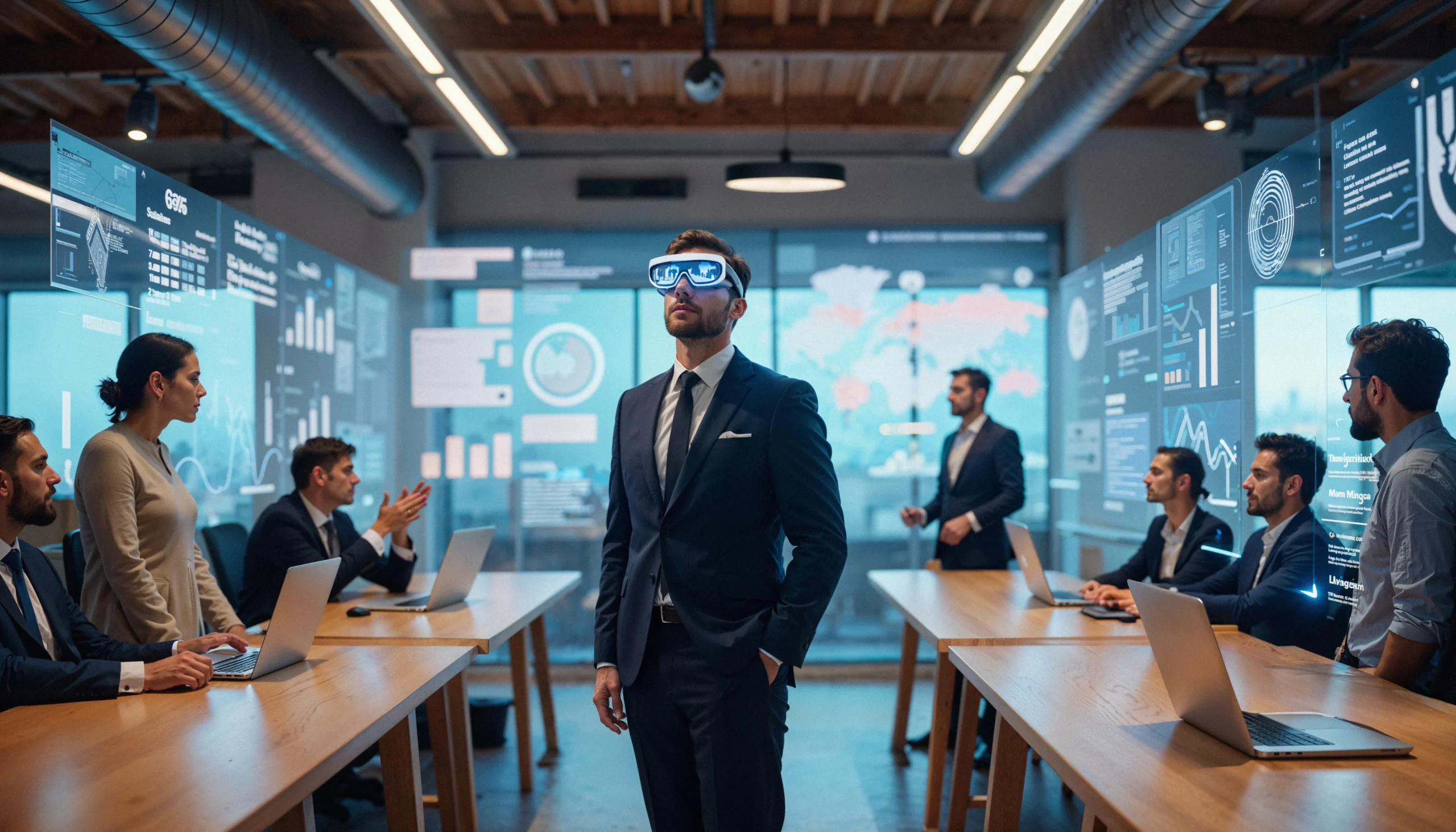 Business Team Using Virtual Reality Modern Office Setting