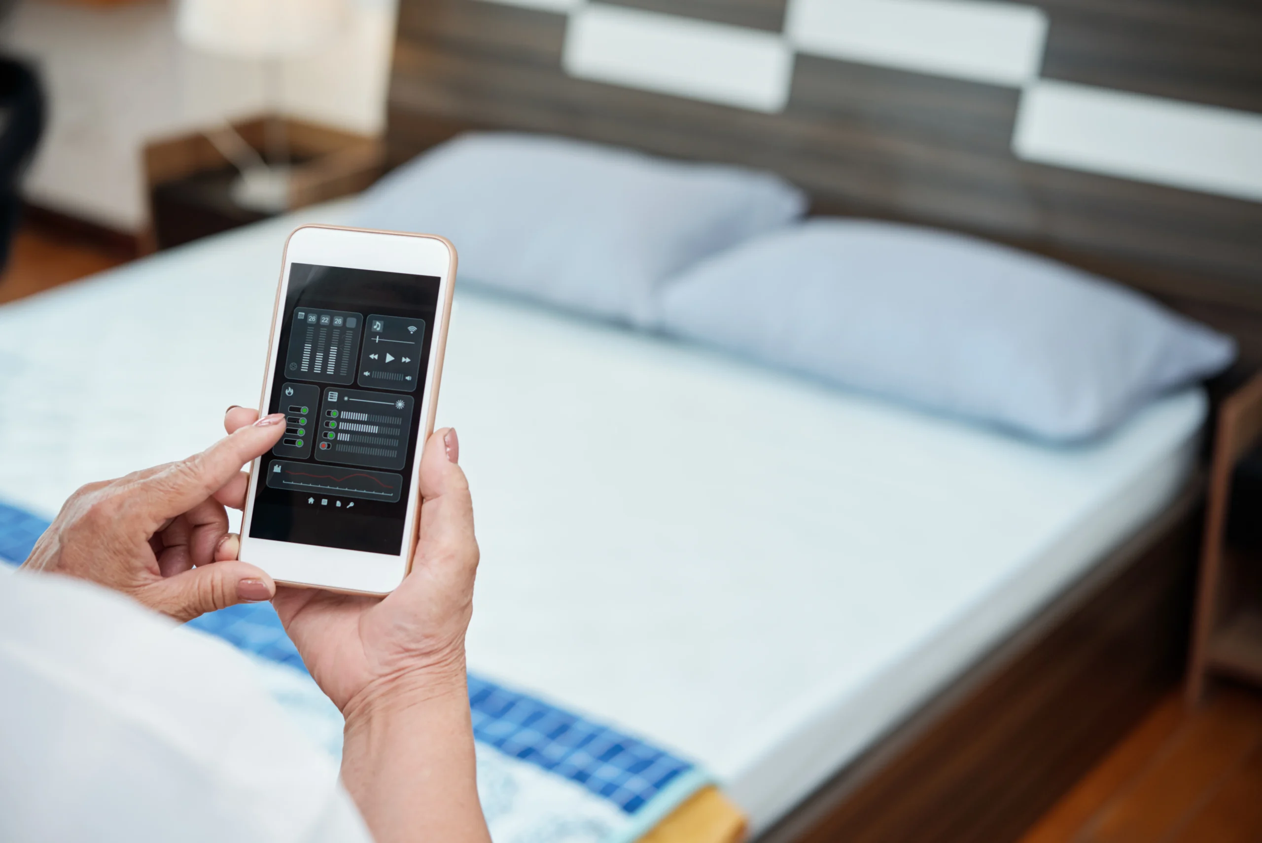 Woman Using Smartphone Bedroom
